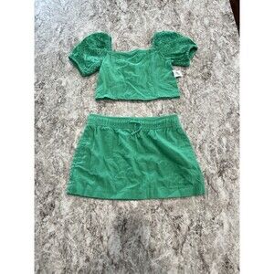 Old Navy Girl's Green Linen Crop Top NWT &  Drawstring Skirt Size Small 6-7